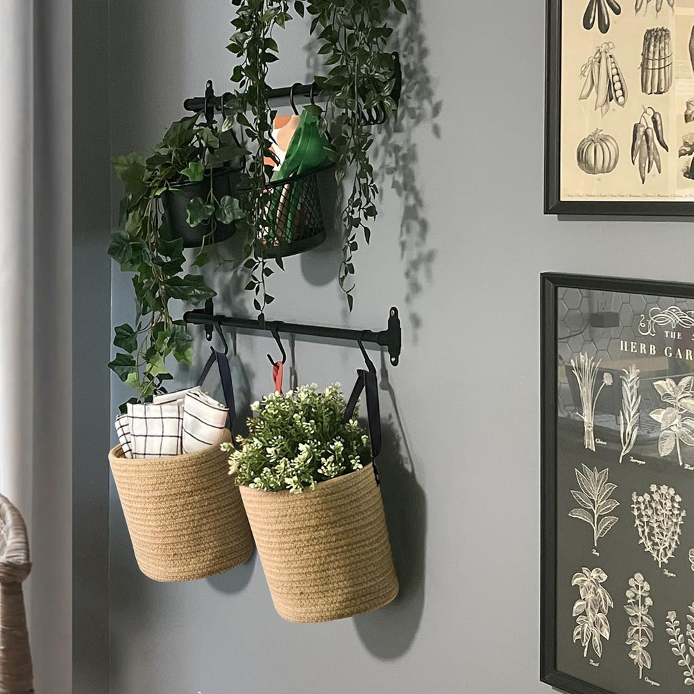2 Pack Hanging Basket, Small Wall Baskets for Organizing, Wicker Boho Wall Decor
