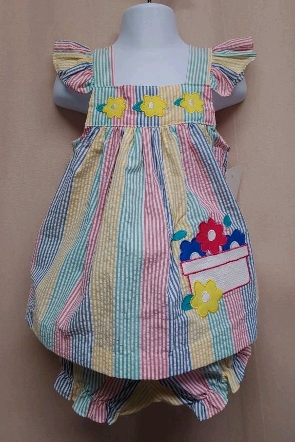 Carter's Vintage Rainbow Stripe Seersucker Short Set Jumper Size 2T