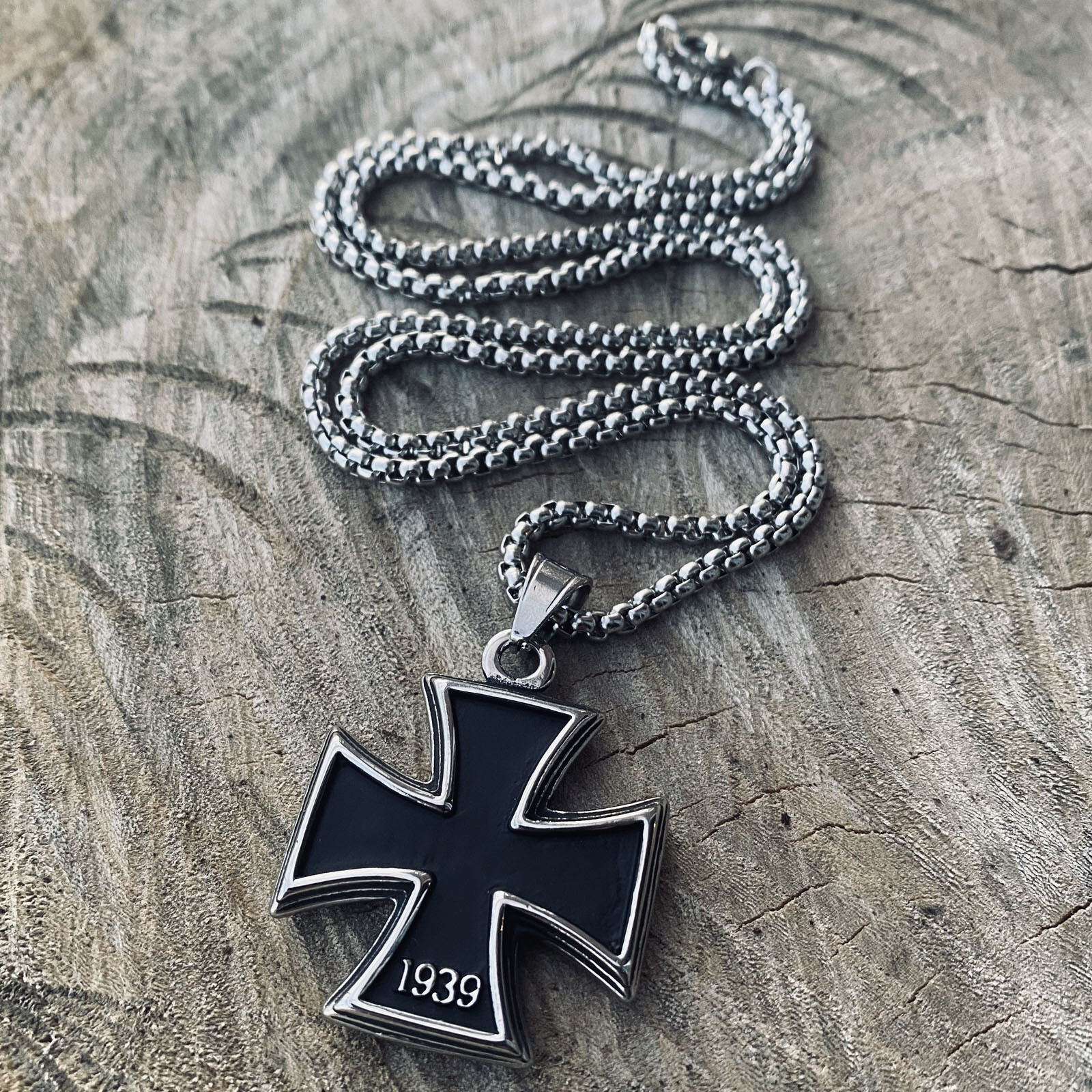 MENDEL Mens Stainless Steel 1813 1949 WW2 German Iron Cross Pendant Necklace Men