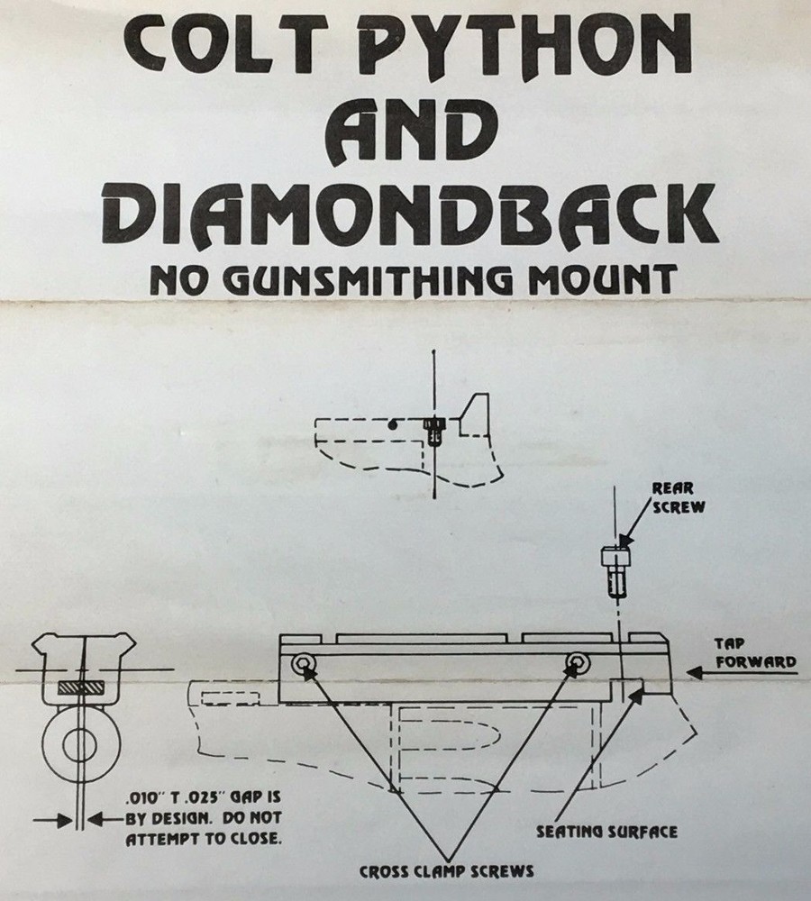 Colt Python & Diamondback BLUED Scope Mount Base - NO DRILLING NO SMITHING