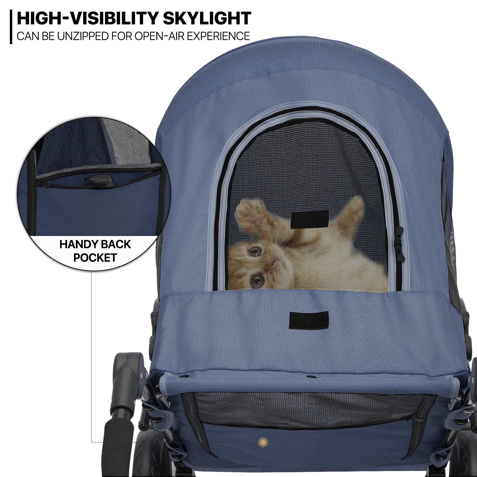 Foldable Dog Stroller Breathable Pet Travel Carrier Cart w/Foot Activated Lock