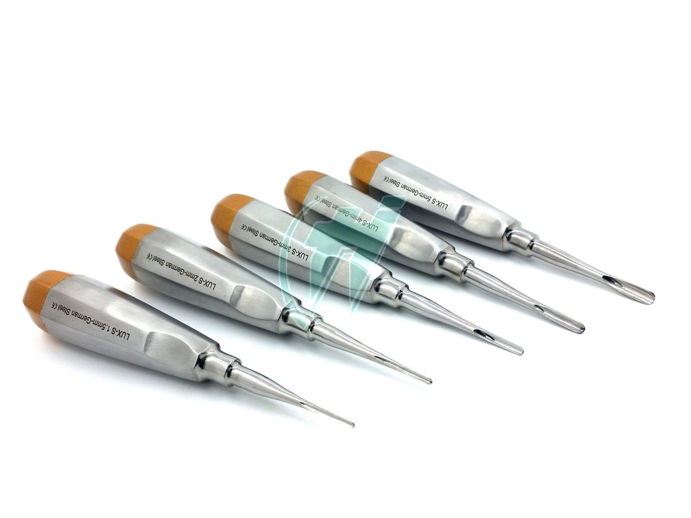 GERMAN 5 PCS STRAIGHT DENTAL SURGERY EXTRACTION LUXATING ELEVATOR-( GOLD)