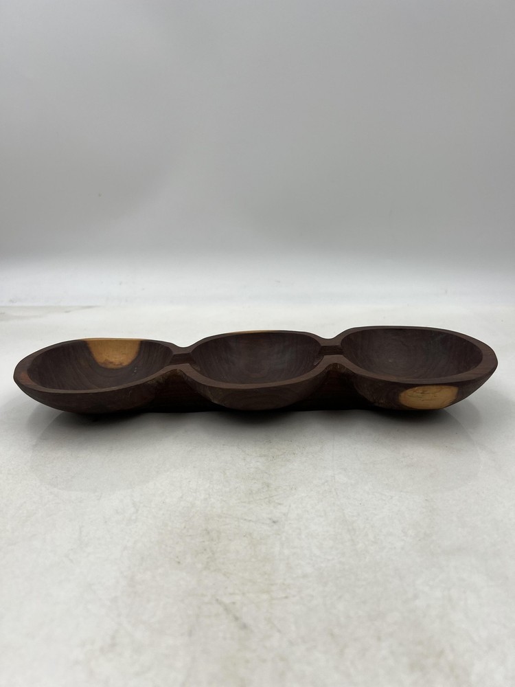 Handmade Solid Wood 3 Section Serving Tray Snack Dish Bowl Rustic Decor 12" Long