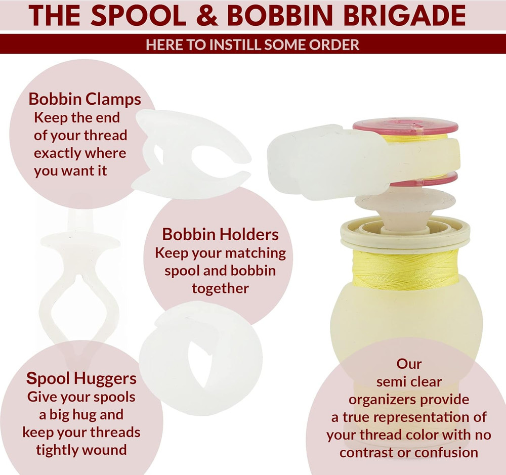 Semi Clear Thread Storage System, 48Pc Set Includes 16 Spool Huggers, 16 Bobbin