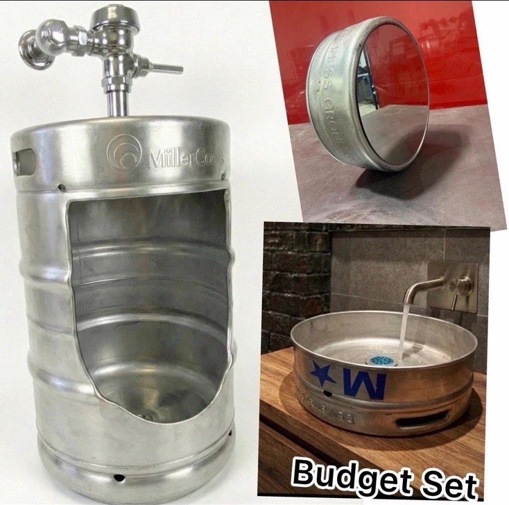 Urinal | Sink | Mirror | Beer Keg Bathroom Set | Manually Flush Valve