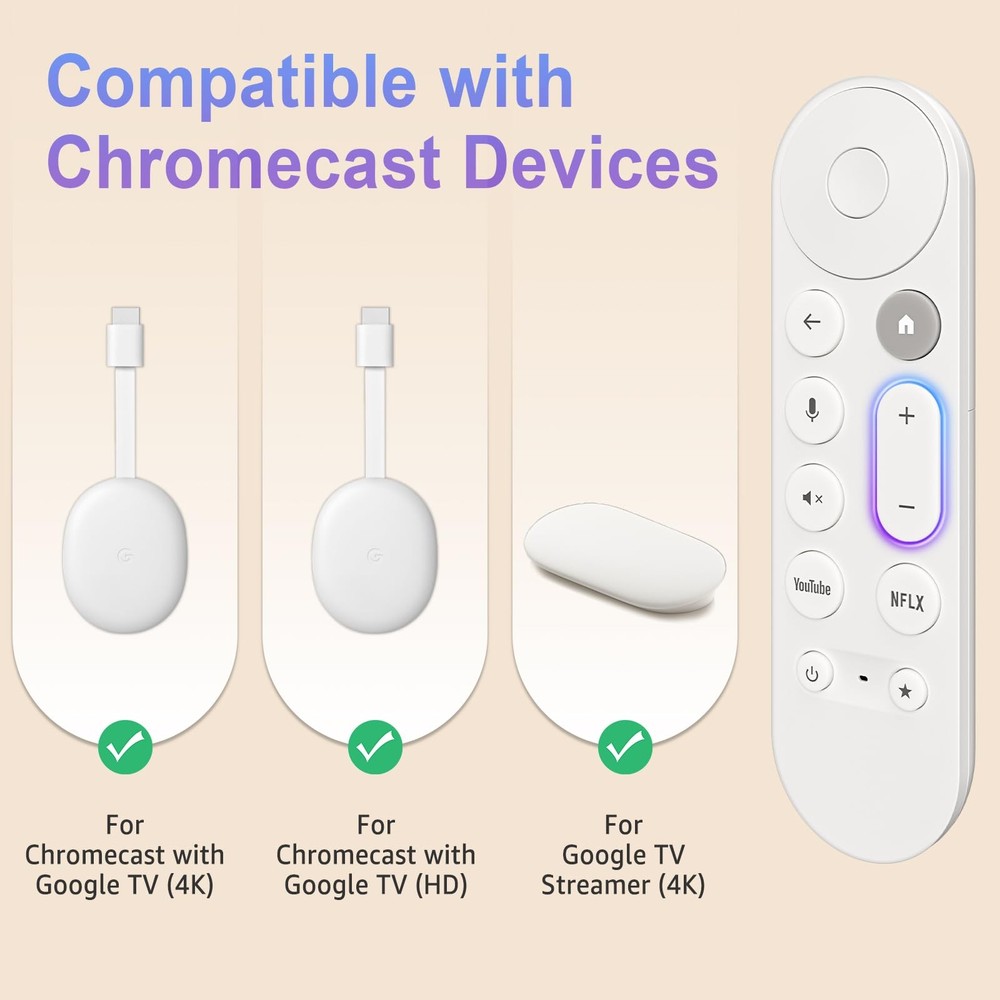 Voice Replacement Remote Control for Google Chromecast, White