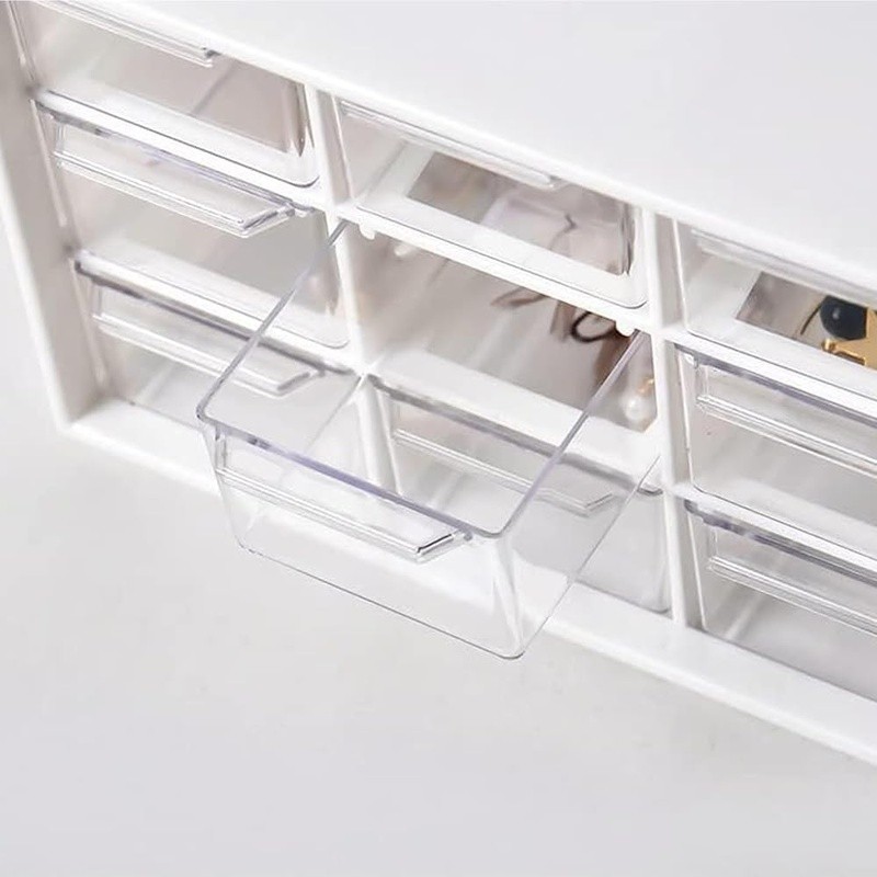 Mini Drawer Organizer Transparent Wall Mountable 9 Compartment Plastic Storage
