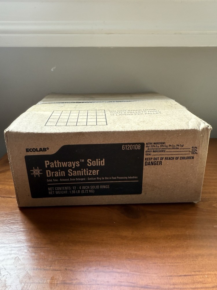 ECOLAB Pathways Solid Drain Detergent/Sanitizer - 12 Solid 4" Rings #20108 NIB