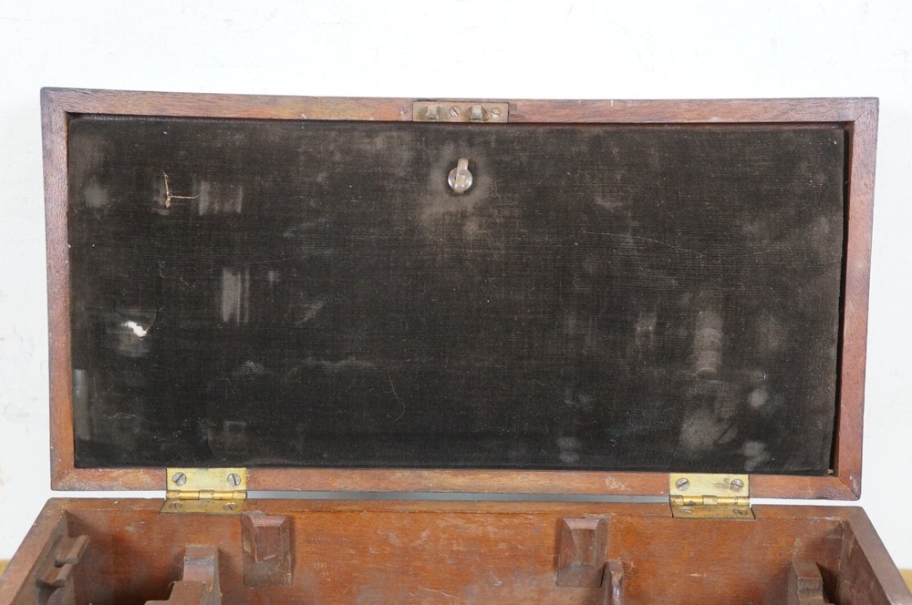 Antique Mahogany Locking Scientific Instrument Case Box & Assorted Objects 13"