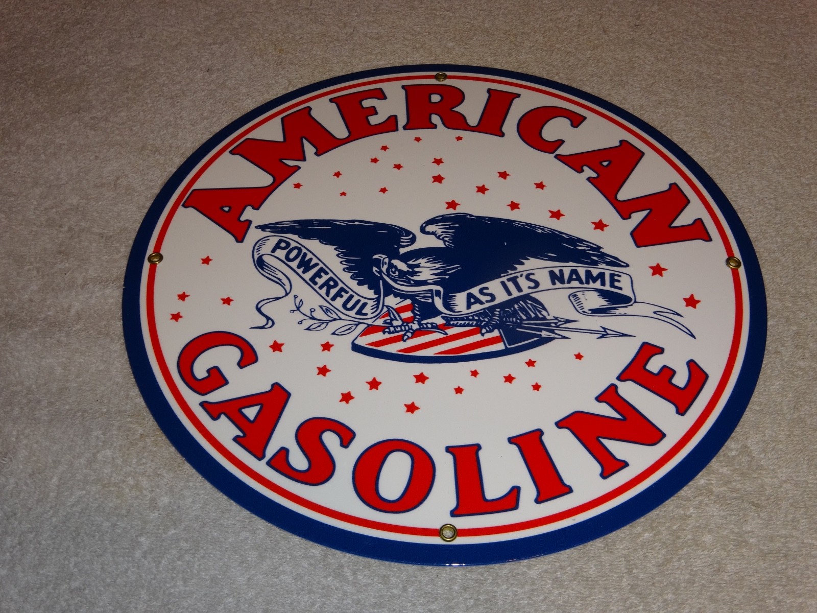 VINTAGE AMERICAN GASOLINE POWERFUL EAGLE 11 3/4" PORCELAIN METAL GAS & OIL SIGN