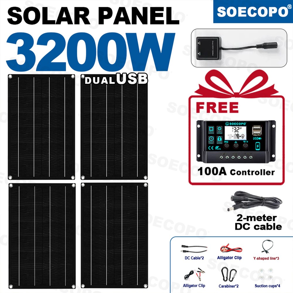 3200W Solar Panel Kit-4x800W High-Efficiency+100A Controller Full Accessories