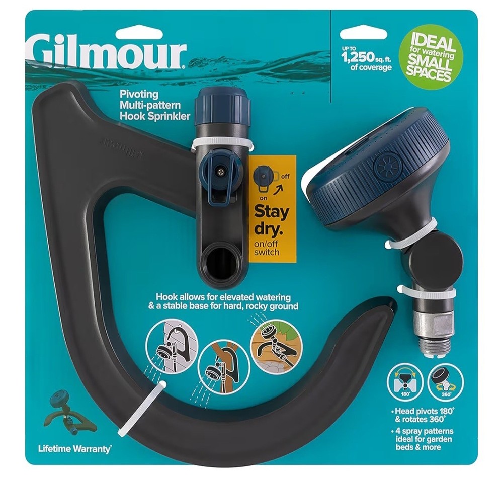 Gilmour 813483-1002 Pivoting Multi-Pattern Hook Sprinkler With On/Off Switch