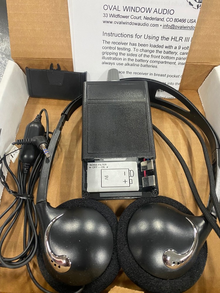 Induction Hearing Loop receiver and headset from Oval Window Audio, Model HLRIII