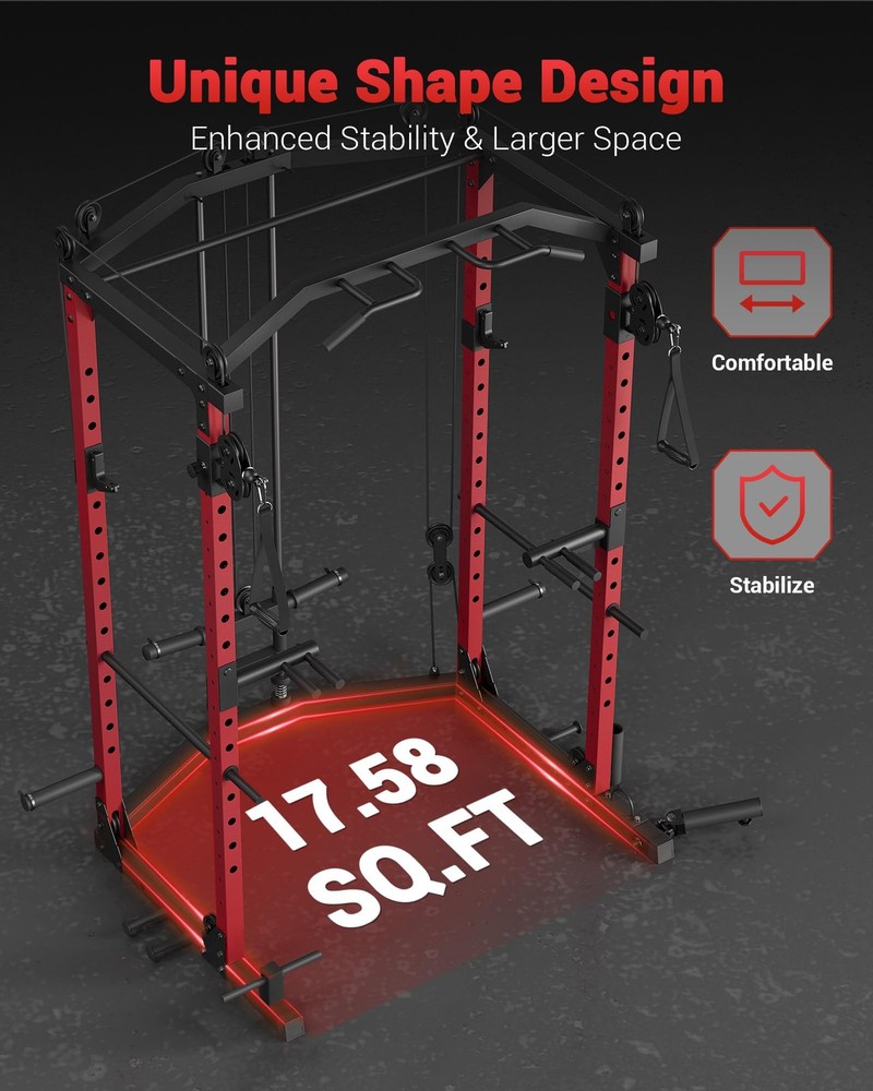 Power Cage Multi-Function Power Rack with Pulley System Home Gym Workout Machine