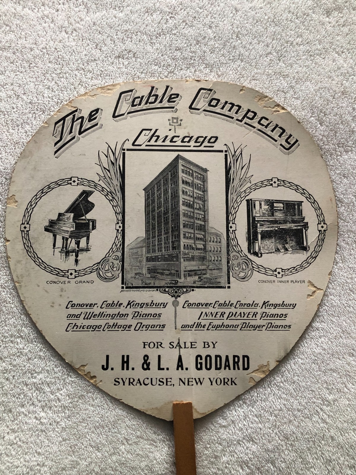 The Cable Company Pianos antique paper wood advertising fans