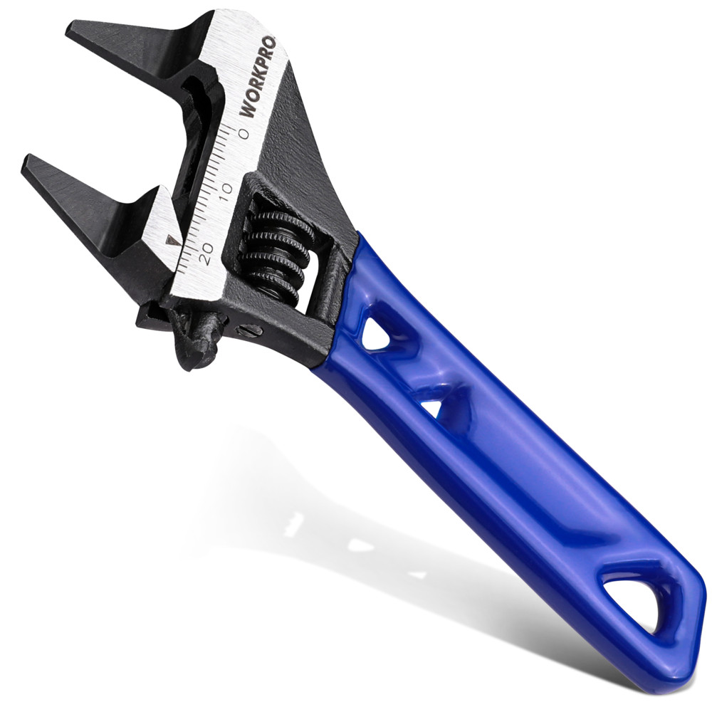 WORKPRO 4" Thin Jaws Stubby Wide Opening Adjustable Wrench w/2mm Jaws Metric/SAE