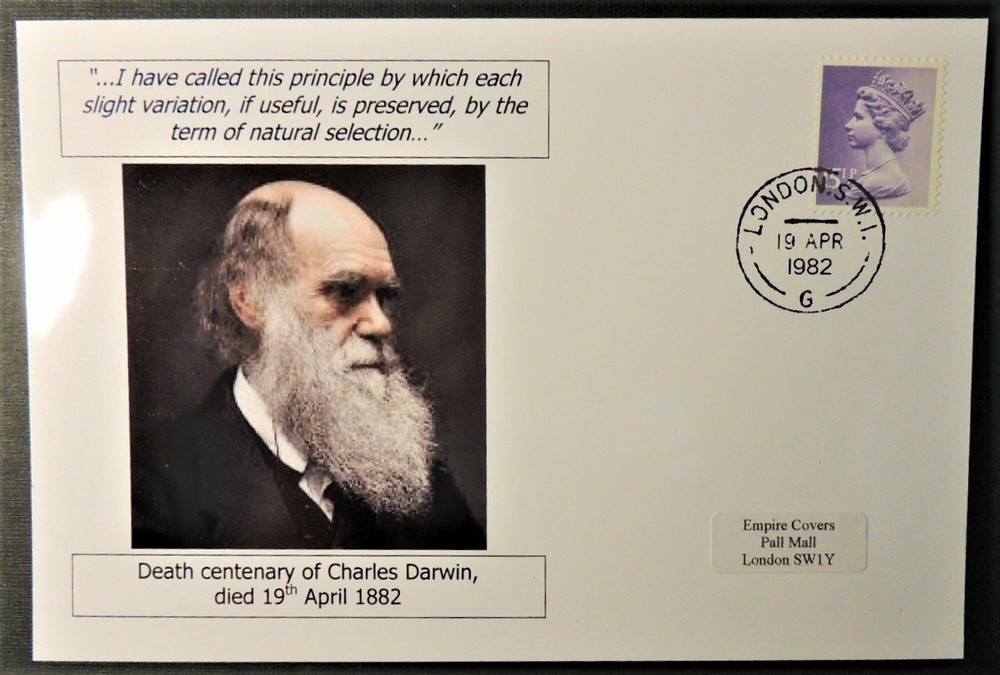 Charles Darwin death centenary - privately produced glossy postal card