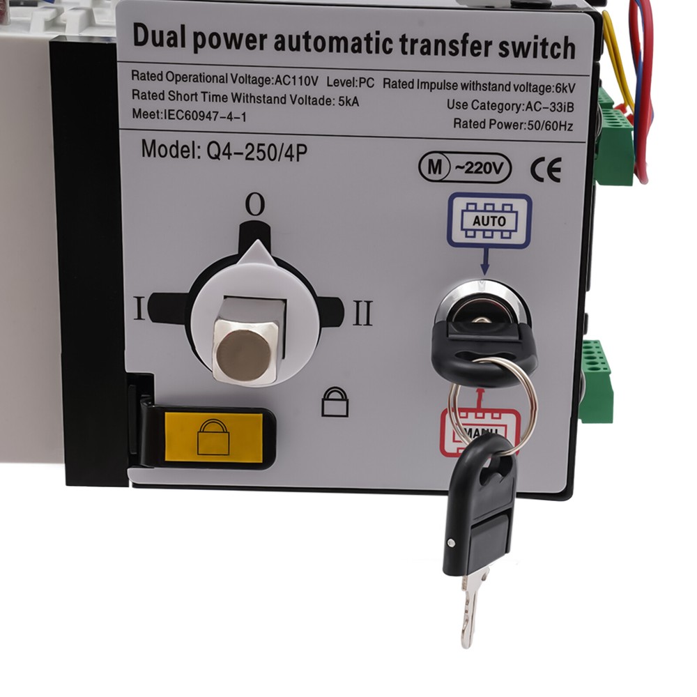 Automatic Industrial Transfer Switch 250A 4P 110V Grid to Solar AC Generator.