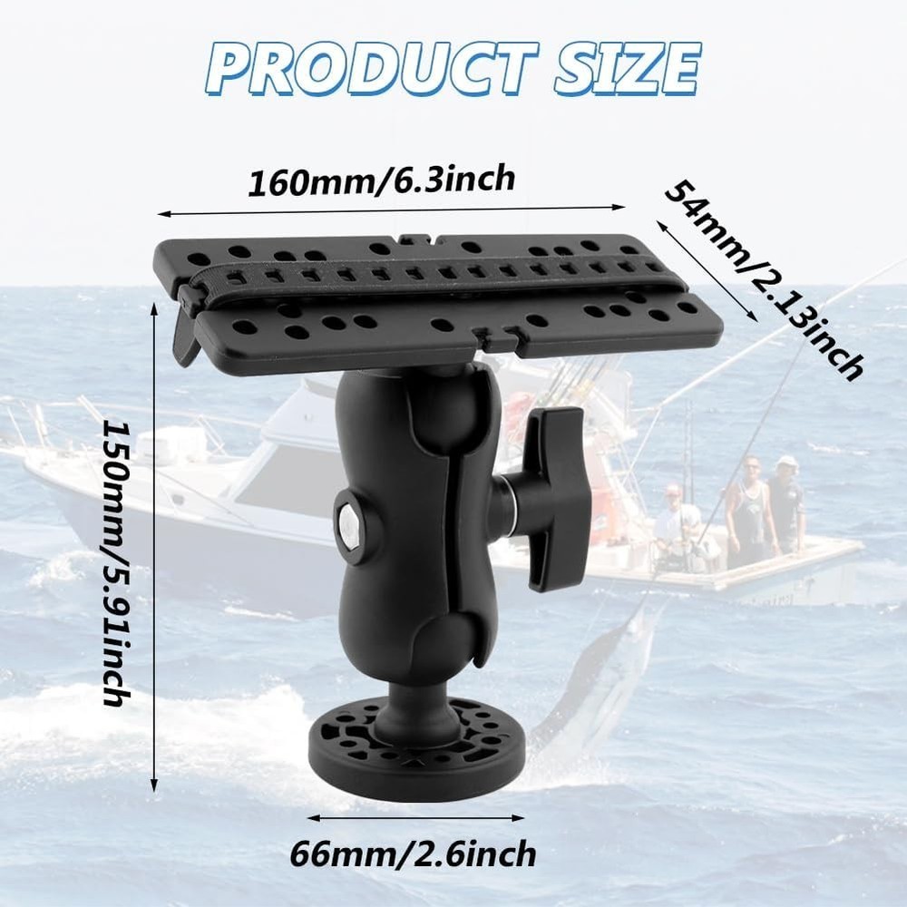 Fish Finder Mount Base, Universal 360 Rotation, Black