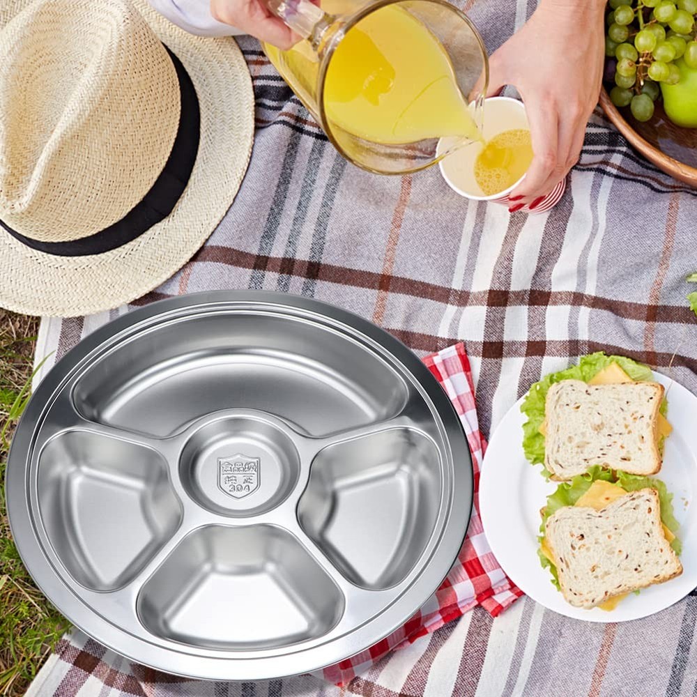 Litewoo Stainless Steel Round Divided Plate 5 Sections