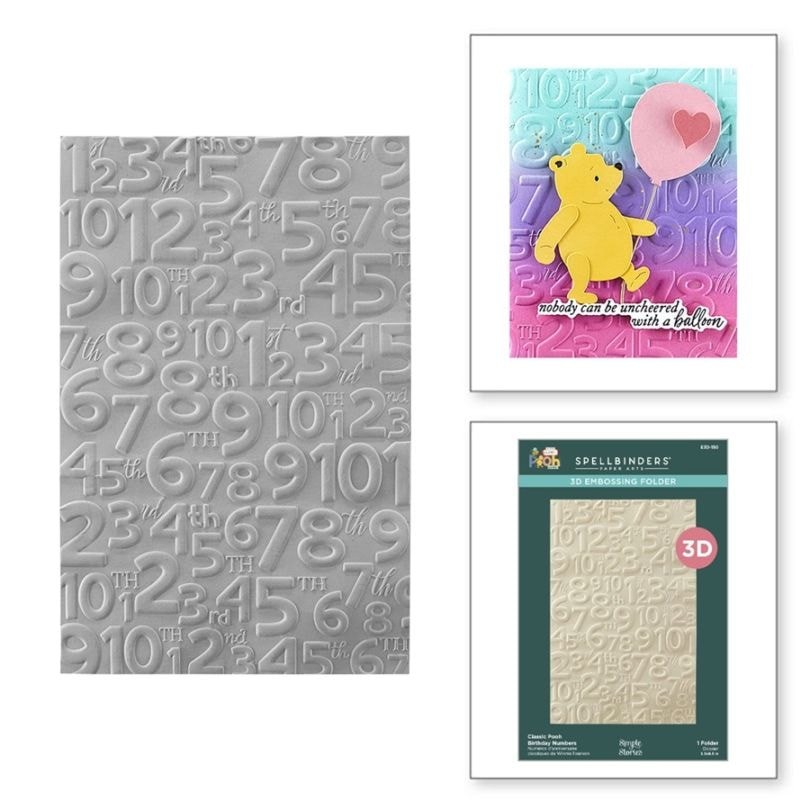 Spellbinders 3D Embossing Folder E3D-150 Classic Pooh Birthday Numbers