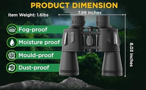 High-Powered 20x50 Binoculars with Smartphone Adapter - Waterproof Compact for B
