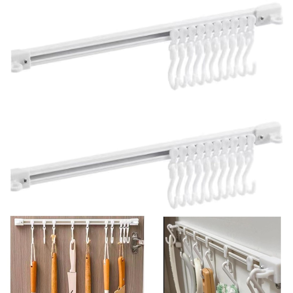 TTYGRHQ 2Pcs Multifunctional Slide Rail Hook, Adhesive Wall Hooks Rack White
