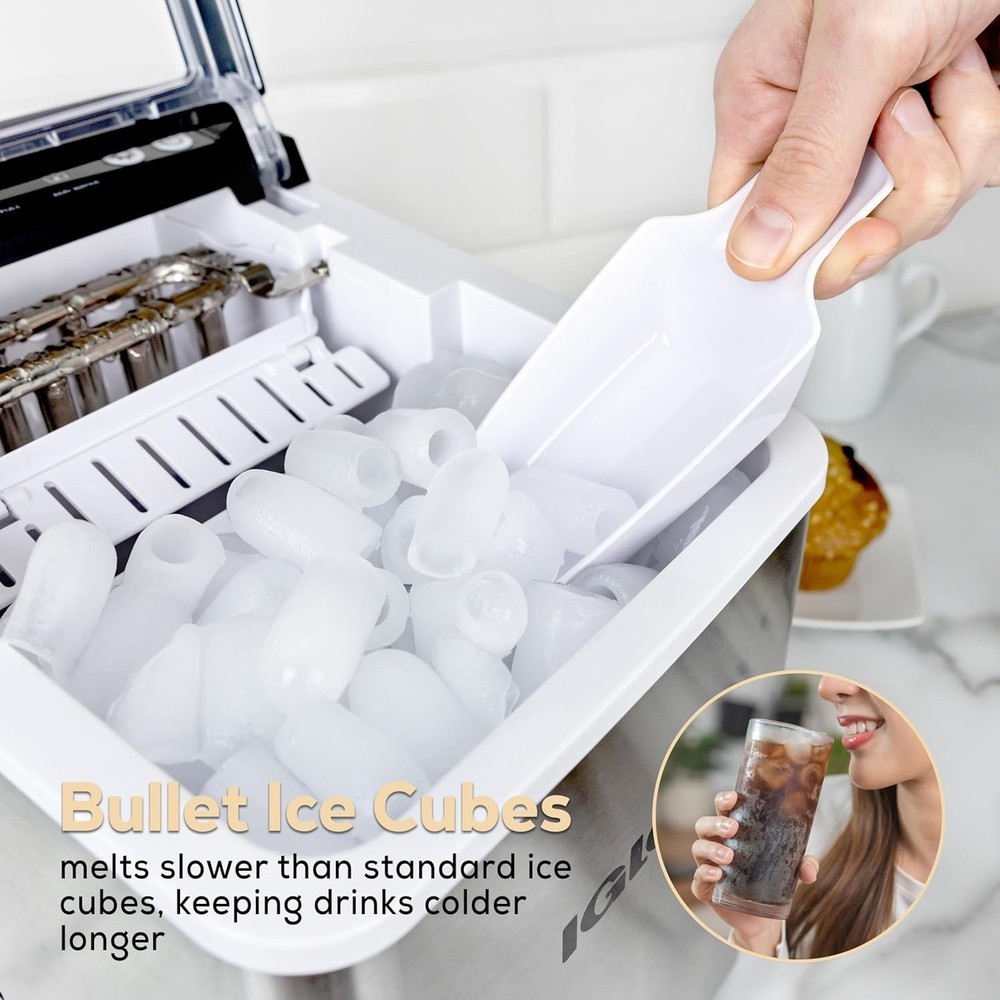 Handled Portable Ice Maker with Scoop- Ice Maker with LED Control Panel & 1 Q...