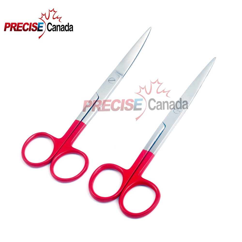 Set Of 2 Operating Surgical Scissors RED Color Handle 5.5" CVD & STR SHARP/SHARP