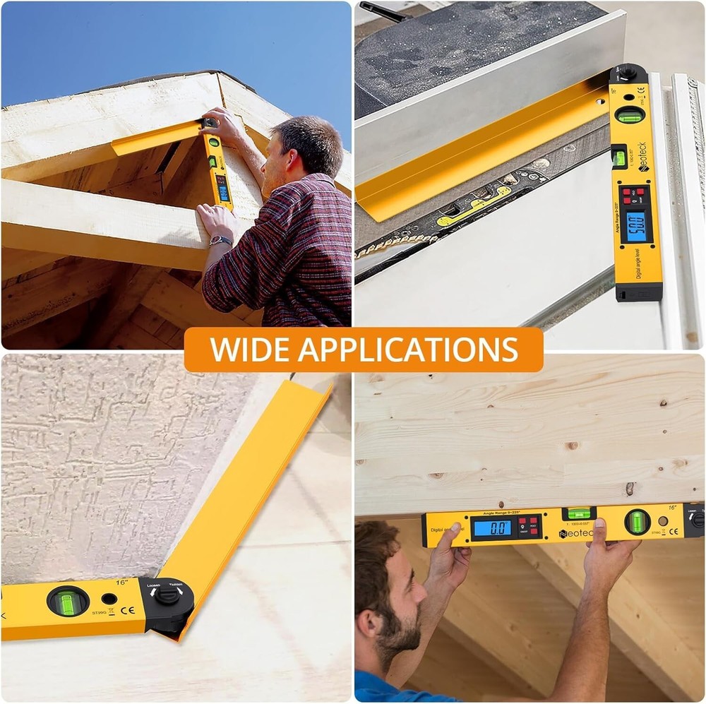 Precision 225° LCD Digital Angle Finder Protractor for Woodworking - 16 Inch