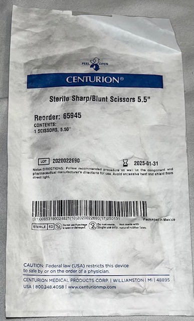 Sterile Sharp/Blunt Scissors Straight 5.5” 65945 Centurion