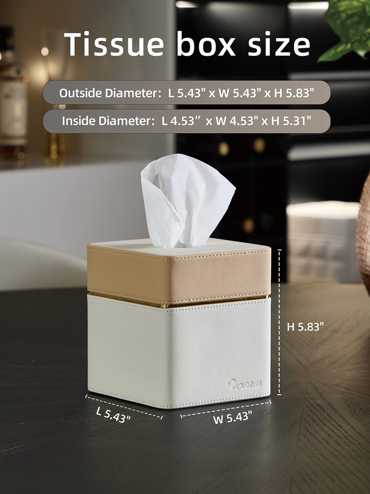 Cloudever Tissue Holder Cover Square Modern Pu Leather Decorative Tissue Cube