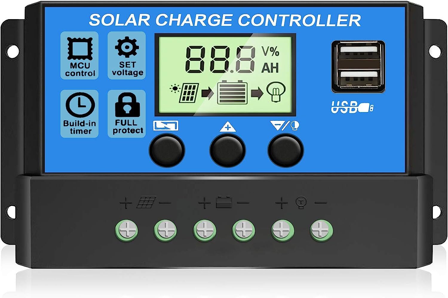 30A Solar Panel Battery Charge Controller 12V/24V LCD Regulator Auto Dual USB US