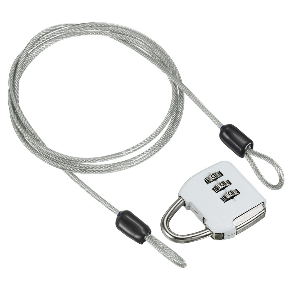 1Set 3Digit Combination Padlock Steel Security Cable 3.3ft Lock Clear