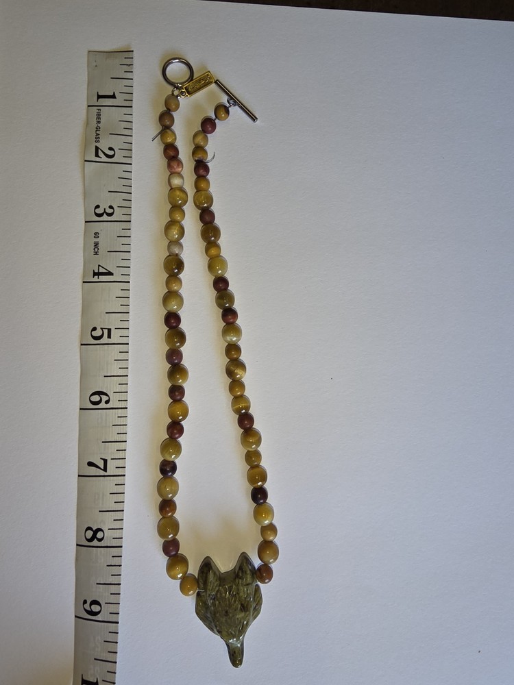 Carved Stone Wolf Fox Head Neclace