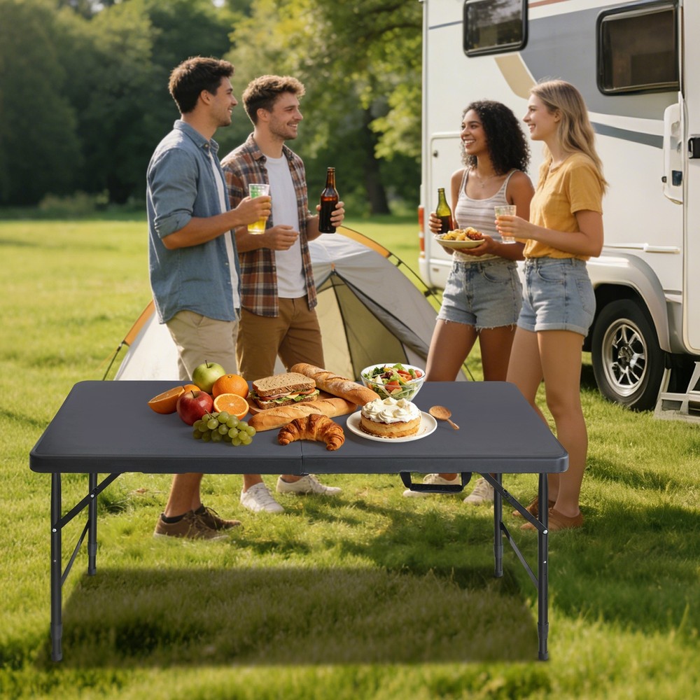 4ft Black Folding Picnic Party Game Table 2-Pack Outdoor Multifunctional