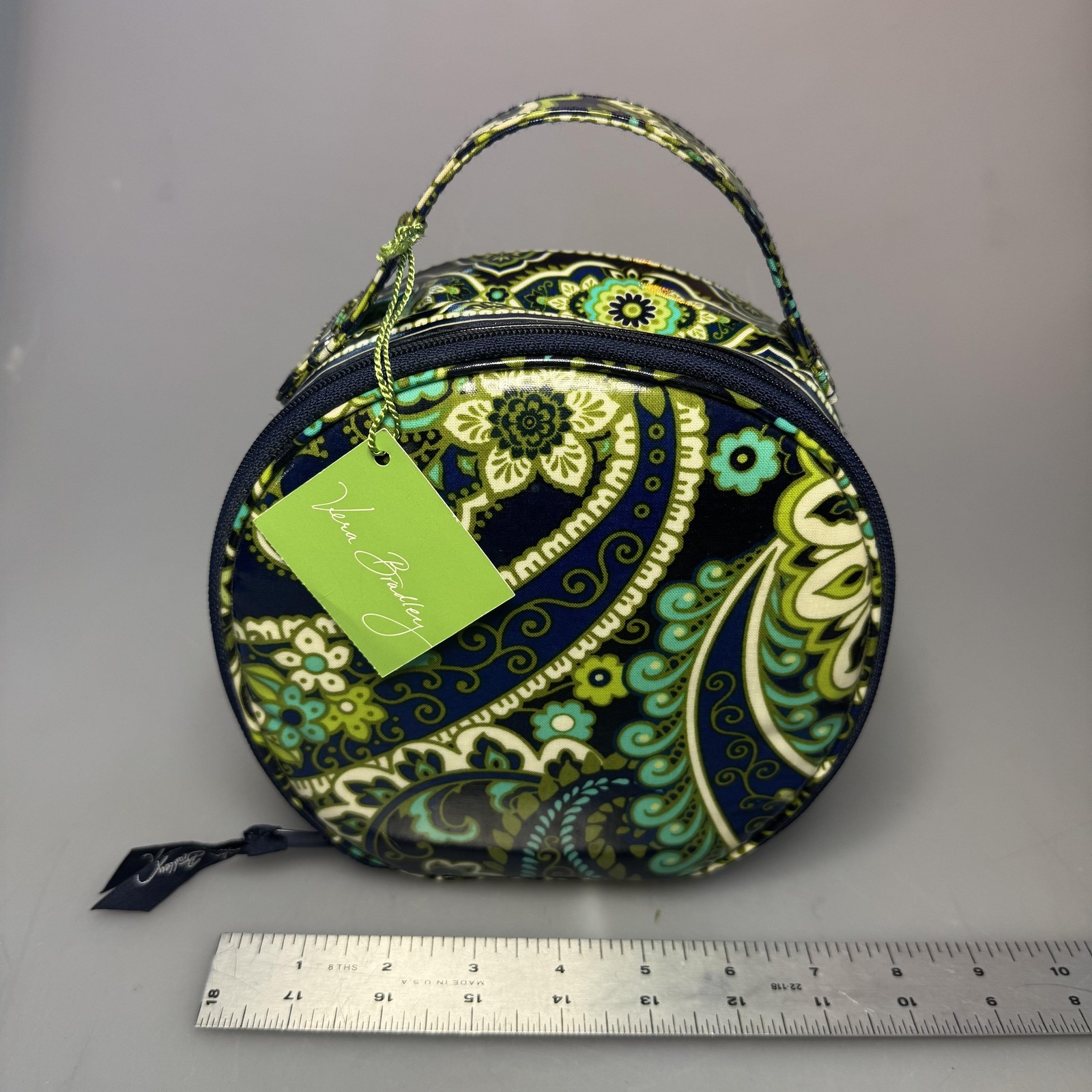 Vera Bradley Hatbox Cosmetic Bag Rhythm & Blues Blue Green Print Travel Case