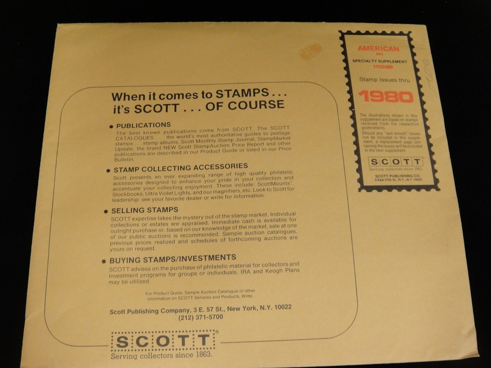 Scott 1980 American Stamp Album Supplement #41 Item 170S080