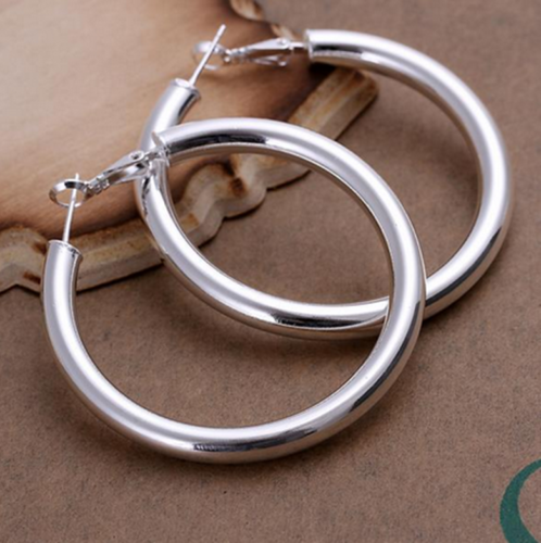 Womens 925 Sterling Silver Large 50mm Round Circle Hoop Earrings #E91
