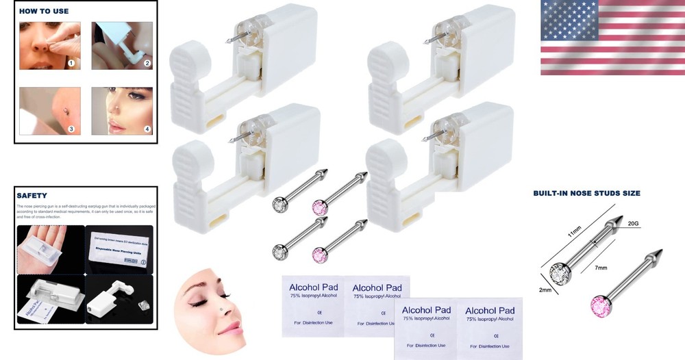 4 Pack Professional Ear Piercing Gun Kit Multi Purpose Ear Piercing Kit Nose ...