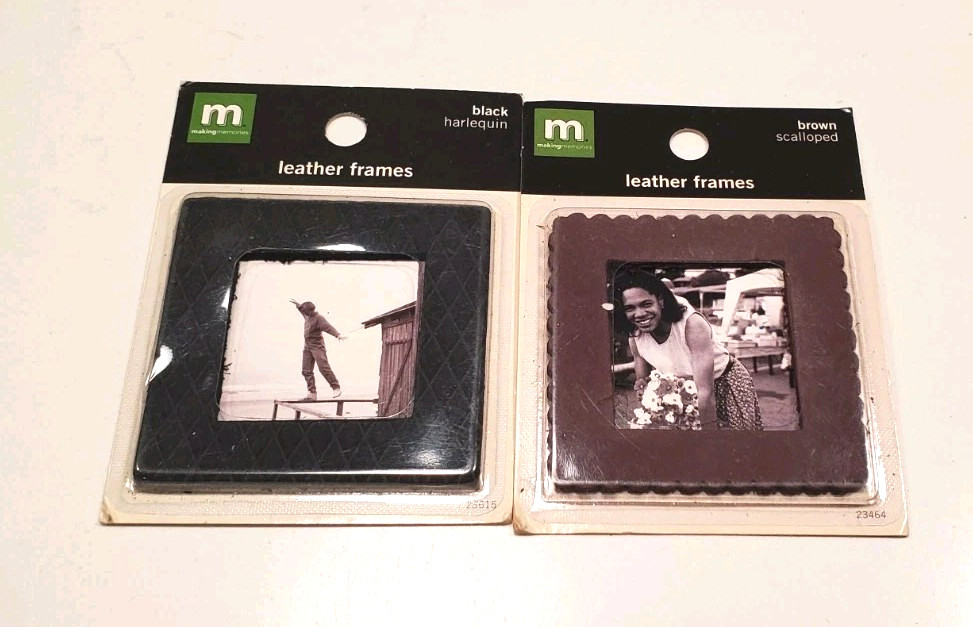 NEW Lot 2 Making Memories Leather Frames Black - Scalloped Brown, Mini Frames