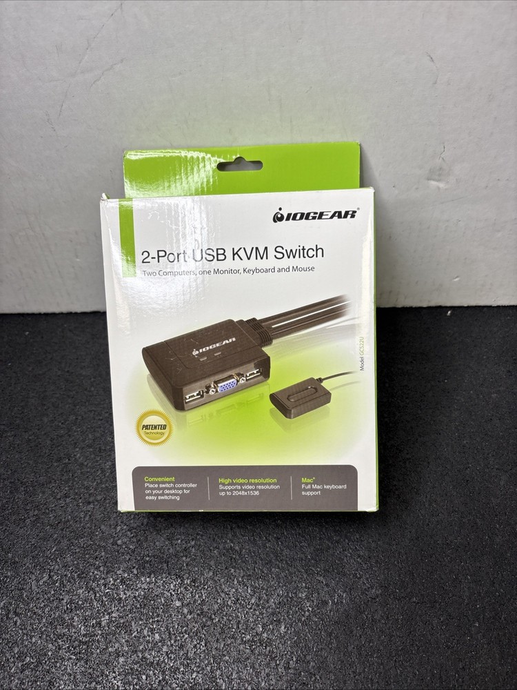 IOGEAR 2-Port USB KVM Switch VGA Cable with Cables and Remote Model GCS22U