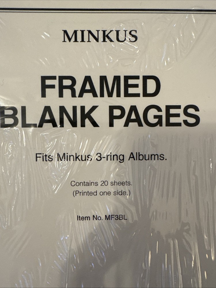 40 Pages, MINKUS BLANK PAGES 3 RING FRAMED 8 1/2 x 11 (1-SIDED) #MF3BL