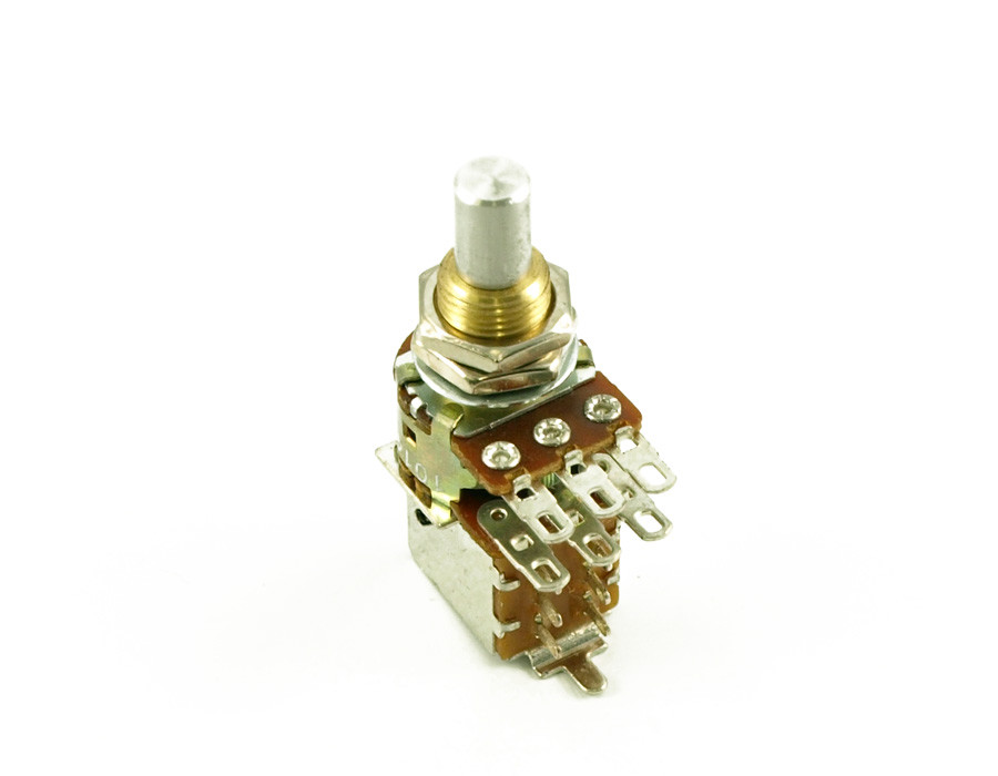 Bourns Dual Gang PDB183 Mini Guitar Solid-Shaft Pot. W/ Push-Pull Switch 500k