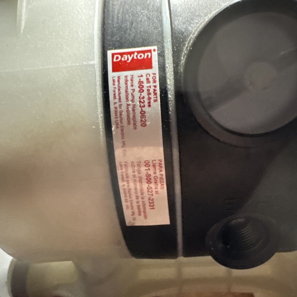 DAYTON - 6PY39 Double Diaphragm Pump 1/2 in Connection Polypropylene Barely Used