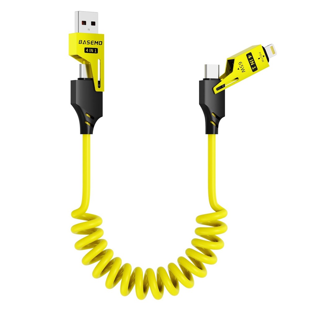 ZUSLAB 4-in-1 Coiled USB-C to Lightning/Type-C 65W USB Type C C, Yellow