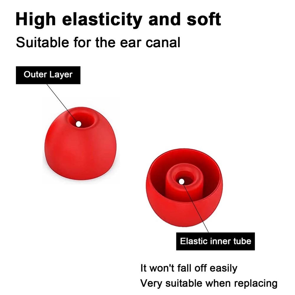 Replacement Silicone Ear Tips Earbuds Buds Set Compatible with large, Red