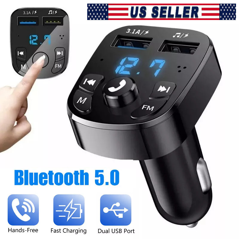 Bluetooth 5.0 Car Wireless FM Transmitter Adapter 2USB PD Charger AUX Hands-Free