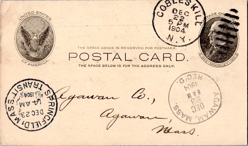 New York Cobleskill 1904 duplex  Postal Card.