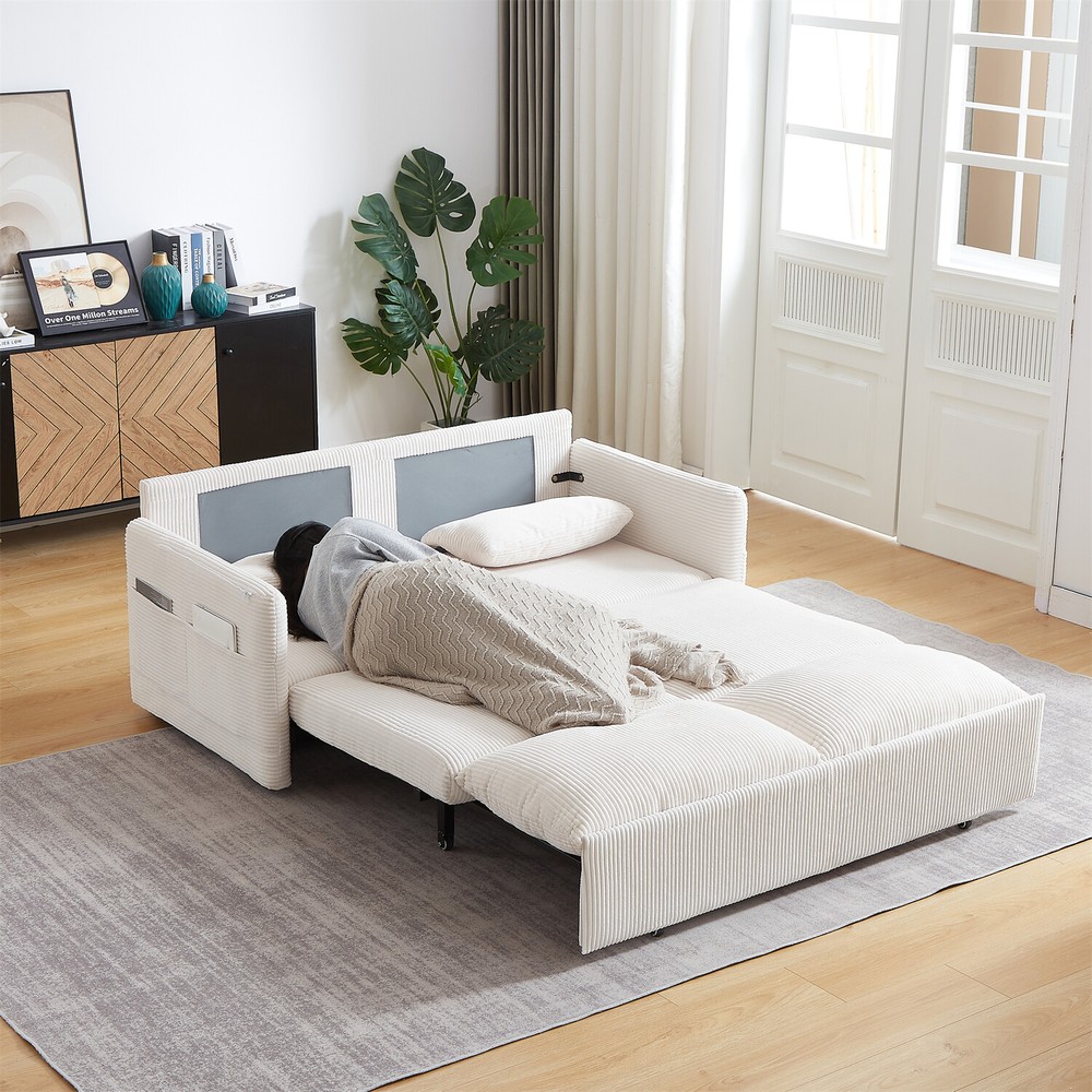 Convertible Sleeper Sofa Bed Loveseat Sofa with Pull-Out Bed & 2 Pillows